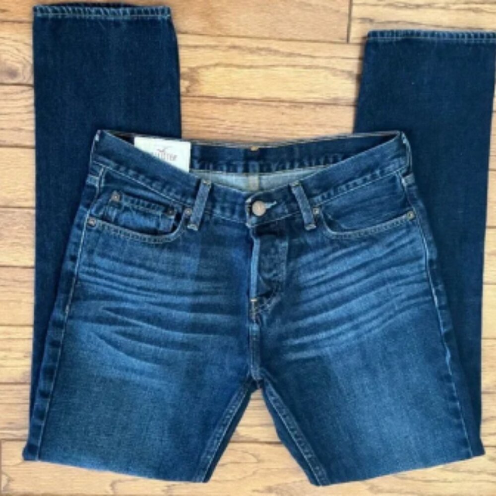 Hollister California Skinny Jeans Mens 32x32 Blue Button Fly Straight Dark Wash